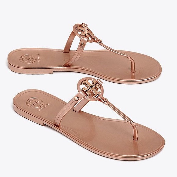 tory burch rose gold flip flops